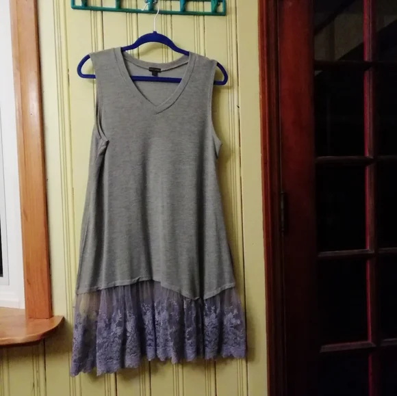 Coco + Carmen Coastal Grandmother Style V-Neck Jersey+Lace Tunic Jumper, XL - Picture 1 of 5